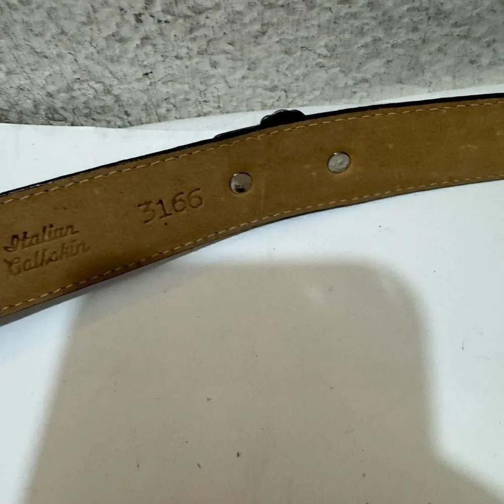 Enmon Belts Black Embossed Italian Leather Belt Silver Tone  sz Small